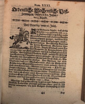 Ordentliche wochentliche Post-Zeitungen Samstag 3. August 1686