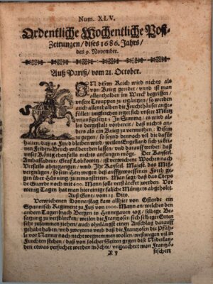 Ordentliche wochentliche Post-Zeitungen Samstag 9. November 1686