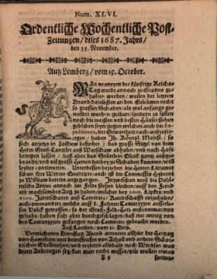 Ordentliche wochentliche Post-Zeitungen Samstag 15. November 1687