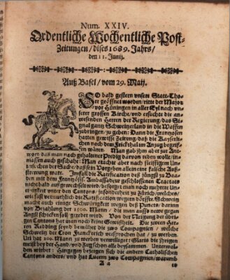 Ordentliche wochentliche Post-Zeitungen Samstag 11. Juni 1689