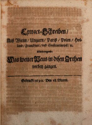 Mercurii Relation, oder wochentliche Reichs Ordinari Zeitungen, von underschidlichen Orthen (Süddeutsche Presse) Samstag 18. März 1690