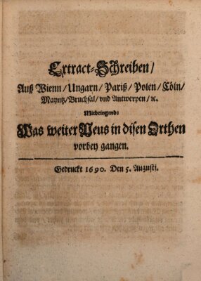 Mercurii Relation, oder wochentliche Reichs Ordinari Zeitungen, von underschidlichen Orthen (Süddeutsche Presse) Samstag 5. August 1690