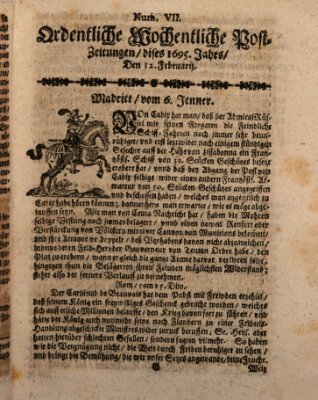 Ordentliche wochentliche Post-Zeitungen Samstag 12. Februar 1695
