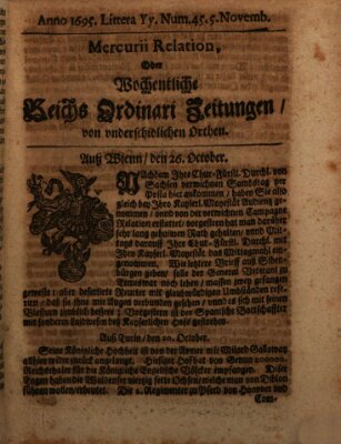 Mercurii Relation, oder wochentliche Reichs Ordinari Zeitungen, von underschidlichen Orthen (Süddeutsche Presse) Samstag 5. November 1695