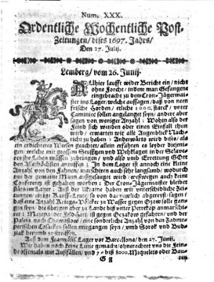 Ordentliche wochentliche Post-Zeitungen Samstag 27. Juli 1697