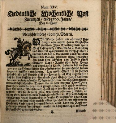 Ordentliche wochentliche Post-Zeitungen Samstag 8. Mai 1700