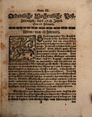 Ordentliche wochentliche Post-Zeitungen Samstag 26. Februar 1718
