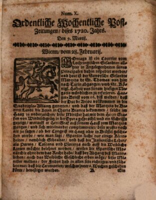 Ordentliche wochentliche Post-Zeitungen Samstag 9. März 1720