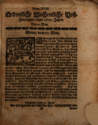 Ordentliche wochentliche Post-Zeitungen Samstag 31. Mai 1721