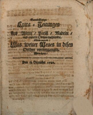 Mercurii Relation, oder wochentliche Ordinari Zeitungen von underschidlichen Orthen (Süddeutsche Presse) Samstag 13. Dezember 1721