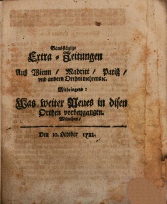 Mercurii Relation, oder wochentliche Ordinari Zeitungen von underschidlichen Orthen (Süddeutsche Presse) Samstag 10. Oktober 1722