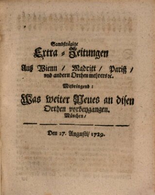 Mercurii Relation, oder wochentliche Ordinari Zeitungen von underschidlichen Orthen (Süddeutsche Presse) Samstag 27. August 1729