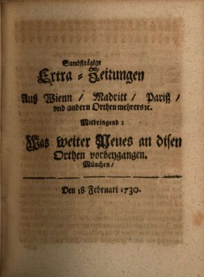 Mercurii Relation, oder wochentliche Ordinari Zeitungen von underschidlichen Orthen (Süddeutsche Presse) Samstag 18. Februar 1730