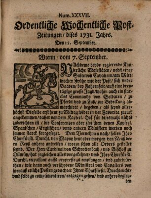Ordentliche wochentliche Post-Zeitungen Samstag 15. September 1731