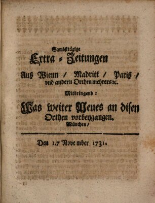 Mercurii Relation, oder wochentliche Ordinari Zeitungen von underschidlichen Orthen (Süddeutsche Presse) Samstag 17. November 1731