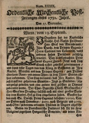 Ordentliche wochentliche Post-Zeitungen Samstag 27. September 1732