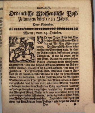 Ordentliche wochentliche Post-Zeitungen Samstag 7. November 1733