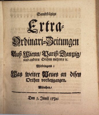 Mercurii Relation, oder wochentliche Ordinari Zeitungen von underschidlichen Orthen (Süddeutsche Presse) Samstag 5. Juni 1734
