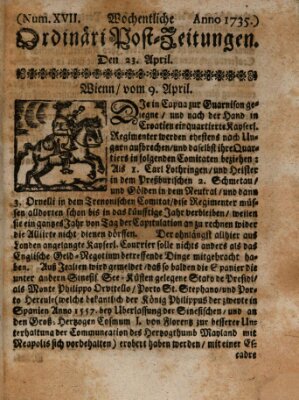 Wochentliche Ordinari Post-Zeitungen (Ordentliche wochentliche Post-Zeitungen) Samstag 23. April 1735
