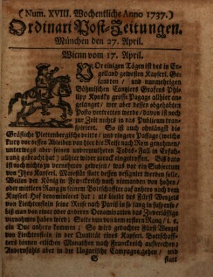 Wochentliche Ordinari Post-Zeitungen (Ordentliche wochentliche Post-Zeitungen) Samstag 27. April 1737
