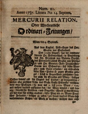 Mercurii Relation, oder wochentliche Ordinari Zeitungen von underschidlichen Orthen (Süddeutsche Presse) Samstag 14. September 1737