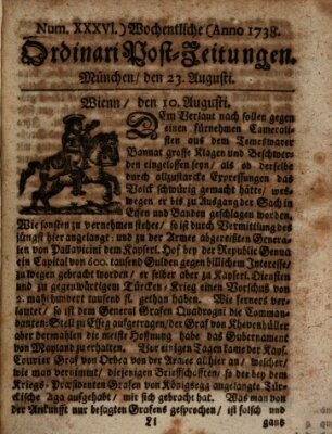 Wochentliche Ordinari Post-Zeitungen (Ordentliche wochentliche Post-Zeitungen) Samstag 23. August 1738