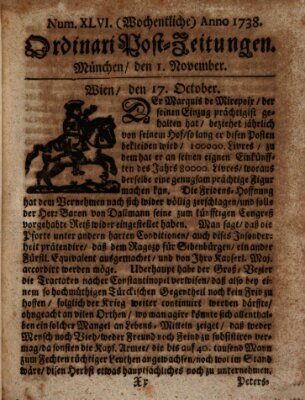 Wochentliche Ordinari Post-Zeitungen (Ordentliche wochentliche Post-Zeitungen) Samstag 1. November 1738