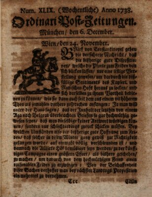 Wochentliche Ordinari Post-Zeitungen (Ordentliche wochentliche Post-Zeitungen) Samstag 6. Dezember 1738