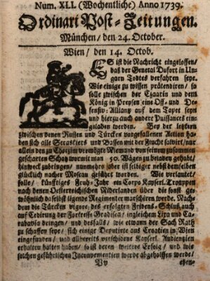 Wochentliche Ordinari Post-Zeitungen (Ordentliche wochentliche Post-Zeitungen) Samstag 24. Oktober 1739