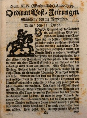 Wochentliche Ordinari Post-Zeitungen (Ordentliche wochentliche Post-Zeitungen) Samstag 14. November 1739