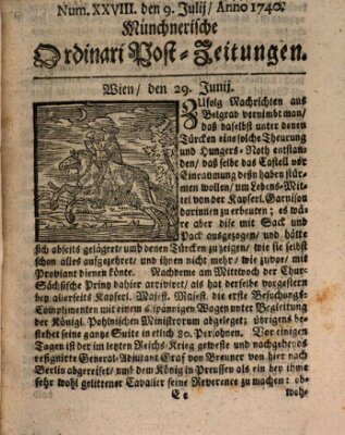 Münchnerische Ordinari Post-Zeitungen (Ordentliche wochentliche Post-Zeitungen) Samstag 9. Juli 1740
