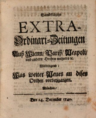 Mercurii Relation, oder wochentliche Ordinari Zeitungen von underschidlichen Orthen (Süddeutsche Presse) Samstag 24. Dezember 1740