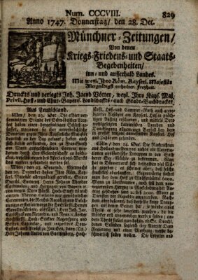 Münchner-Zeitungen, von denen Kriegs-, Friedens- und Staatsbegebenheiten, inn- und ausser Landes (Süddeutsche Presse) Donnerstag 28. Dezember 1747