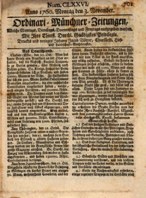 Ordinari-Münchner-Zeitungen (Süddeutsche Presse) Montag 3. November 1760