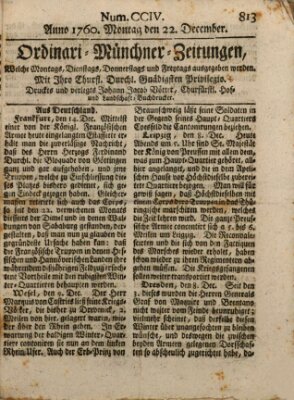 Ordinari-Münchner-Zeitungen (Süddeutsche Presse) Montag 22. Dezember 1760