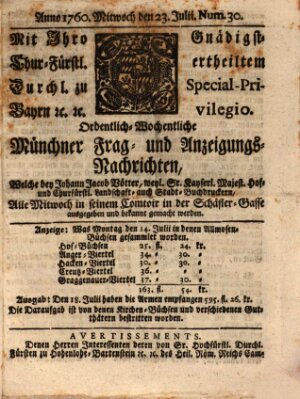 Ordinari-Münchner-Zeitungen (Süddeutsche Presse) Mittwoch 23. Juli 1760