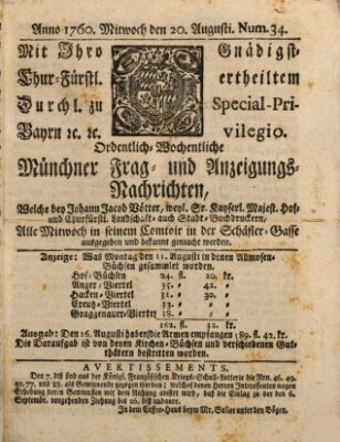 Ordinari-Münchner-Zeitungen (Süddeutsche Presse) Mittwoch 20. August 1760