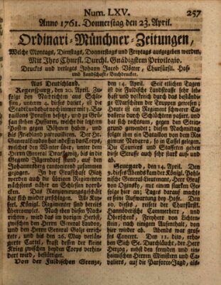Ordinari-Münchner-Zeitungen (Süddeutsche Presse) Donnerstag 23. April 1761
