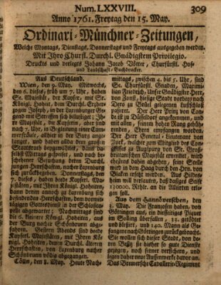 Ordinari-Münchner-Zeitungen (Süddeutsche Presse) Freitag 15. Mai 1761