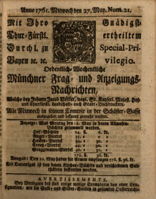 Ordinari-Münchner-Zeitungen (Süddeutsche Presse) Mittwoch 27. Mai 1761