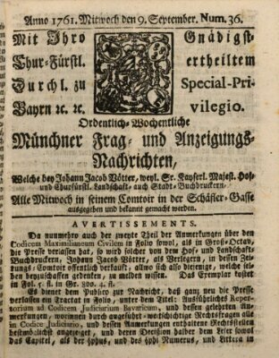 Ordinari-Münchner-Zeitungen (Süddeutsche Presse) Mittwoch 9. September 1761