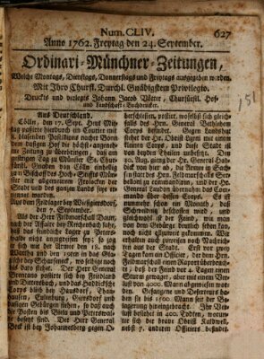 Ordinari-Münchner-Zeitungen (Süddeutsche Presse) Freitag 24. September 1762