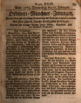 Ordinari-Münchner-Zeitungen (Süddeutsche Presse) Donnerstag 10. Februar 1763
