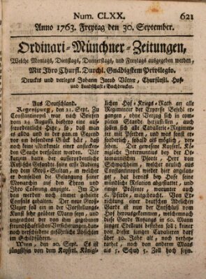 Ordinari-Münchner-Zeitungen (Süddeutsche Presse) Freitag 30. September 1763