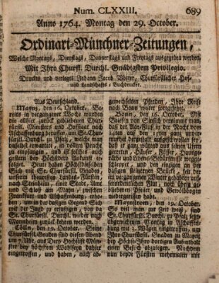 Ordinari-Münchner-Zeitungen (Süddeutsche Presse) Montag 29. Oktober 1764