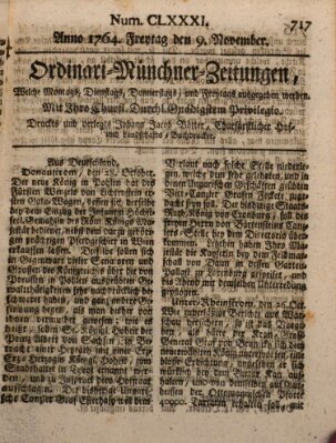 Ordinari-Münchner-Zeitungen (Süddeutsche Presse) Freitag 9. November 1764