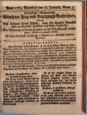 Ordinari-Münchner-Zeitungen (Süddeutsche Presse) Mittwoch 16. Januar 1765