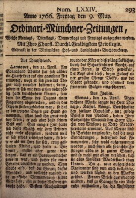 Ordinari-Münchner-Zeitungen (Süddeutsche Presse) Freitag 9. Mai 1766