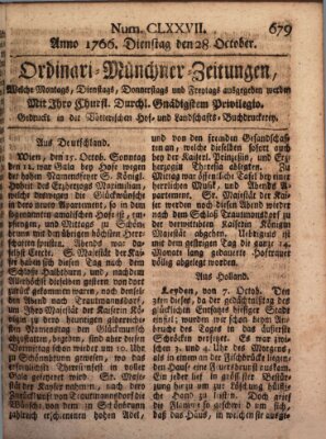 Ordinari-Münchner-Zeitungen (Süddeutsche Presse) Dienstag 28. Oktober 1766