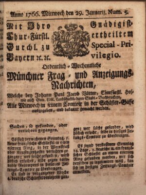 Ordinari-Münchner-Zeitungen (Süddeutsche Presse) Mittwoch 29. Januar 1766